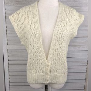 Vintage Open Weave Sleeveless Vest Cream-Medium